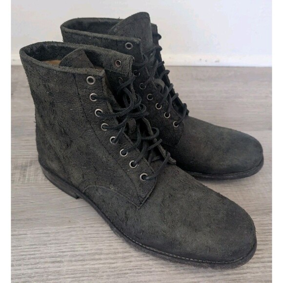 Frye Tyler Lace Up Ankle Boots Mens 12D Leather Distressed Combat Black 3486072 - Picture 1 of 13